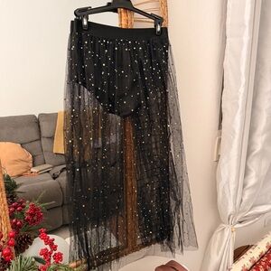 SHEIN Black Maxi Skirt with Gold Accents